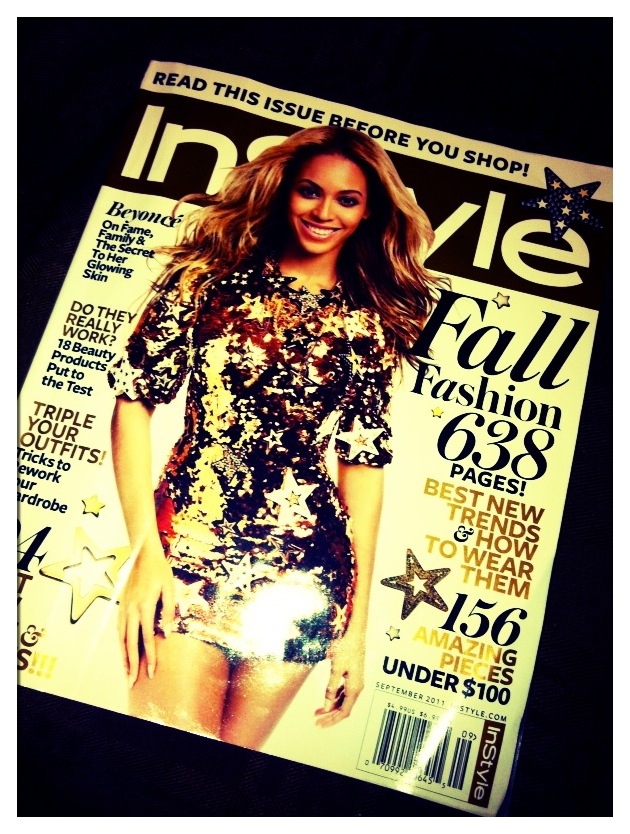 September Issue Instyle Magazine featuring Beyonce in a sparkly gold mini 